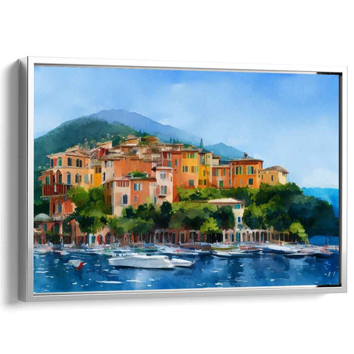 Mediterranean Elegance: Coastal Town and Azure Waters Canvas Art