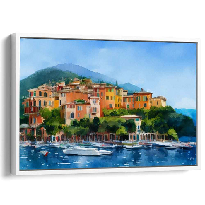 Mediterranean Elegance: Coastal Town and Azure Waters Canvas Art