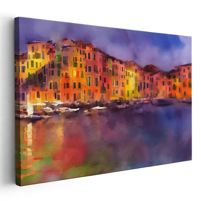 Wharf Whispers: Impressionist Coastal Harbor Watercolor Canvas Art Print