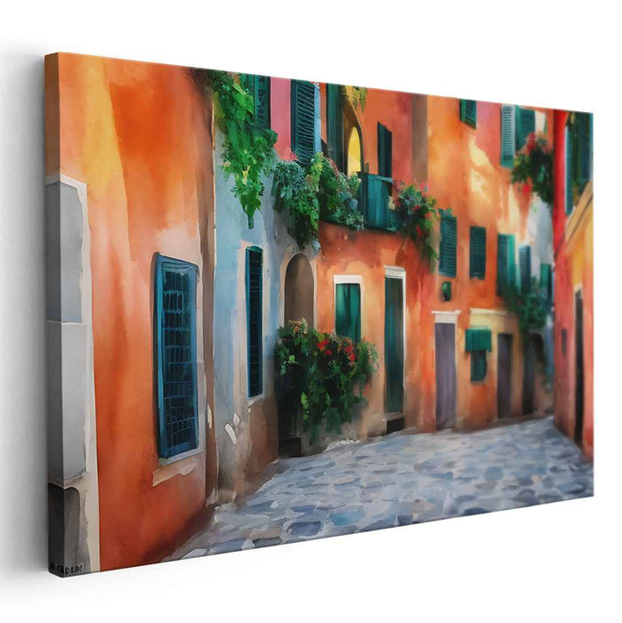 Canvas Village Charm: A Charming Italian Village Canvas Art Print
