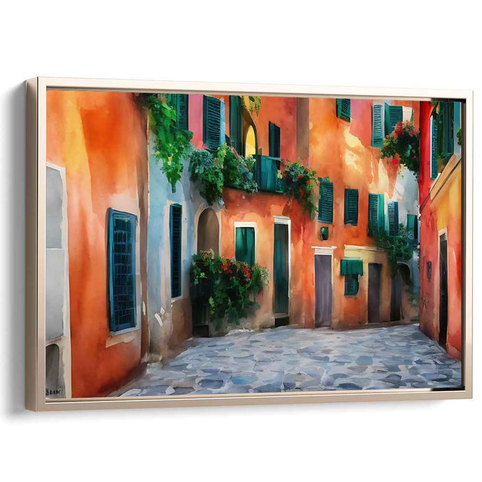 Canvas Village Charm: A Charming Italian Village Canvas Art Print