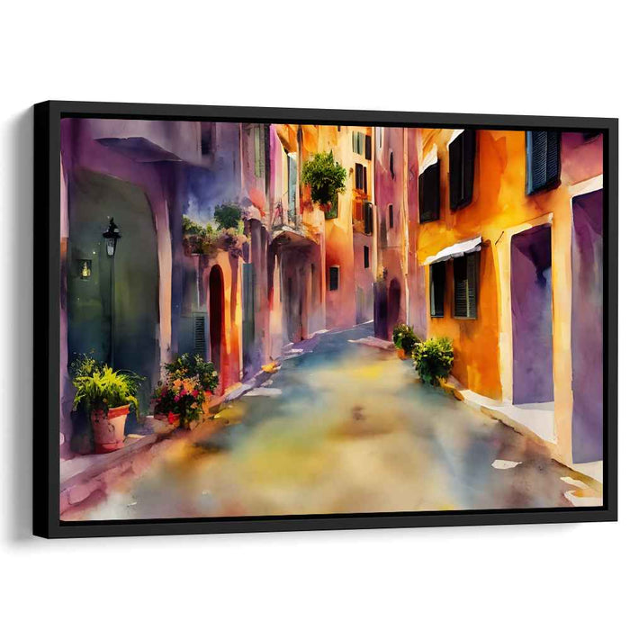 Sunlit Italian Alley: Watercolor Impressionist Village Street Scene