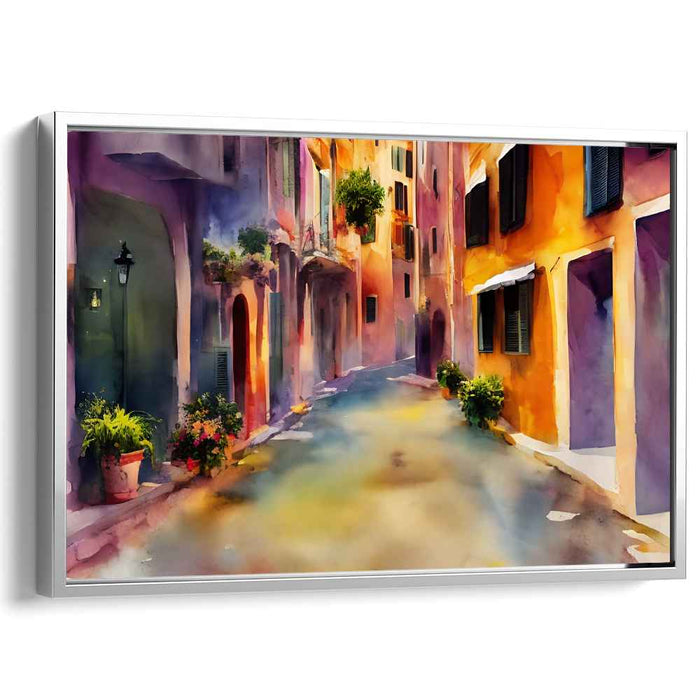 Sunlit Italian Alley: Watercolor Impressionist Village Street Scene