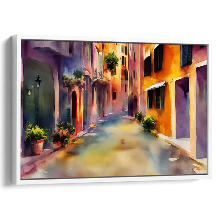 Sunlit Italian Alley: Watercolor Impressionist Village Street Scene