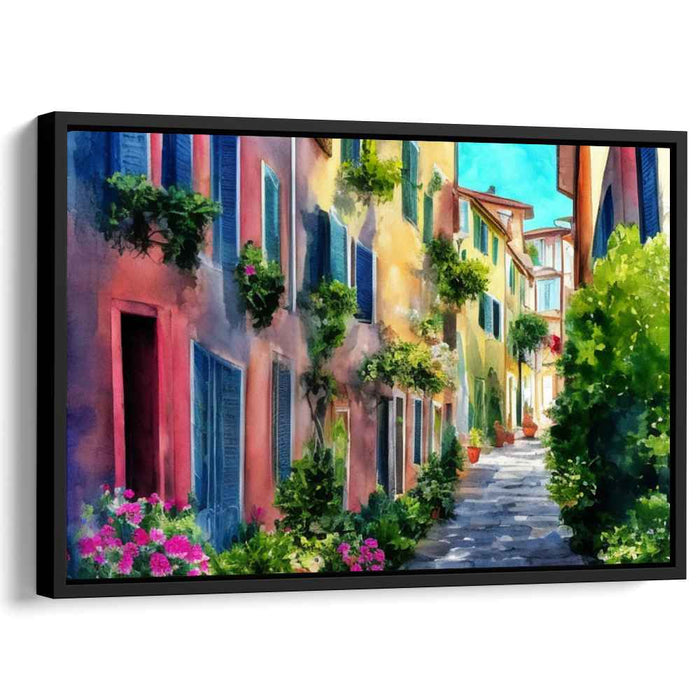 Charming European Alley: Impressionist-Style Colorful Street Scene Canvas Art