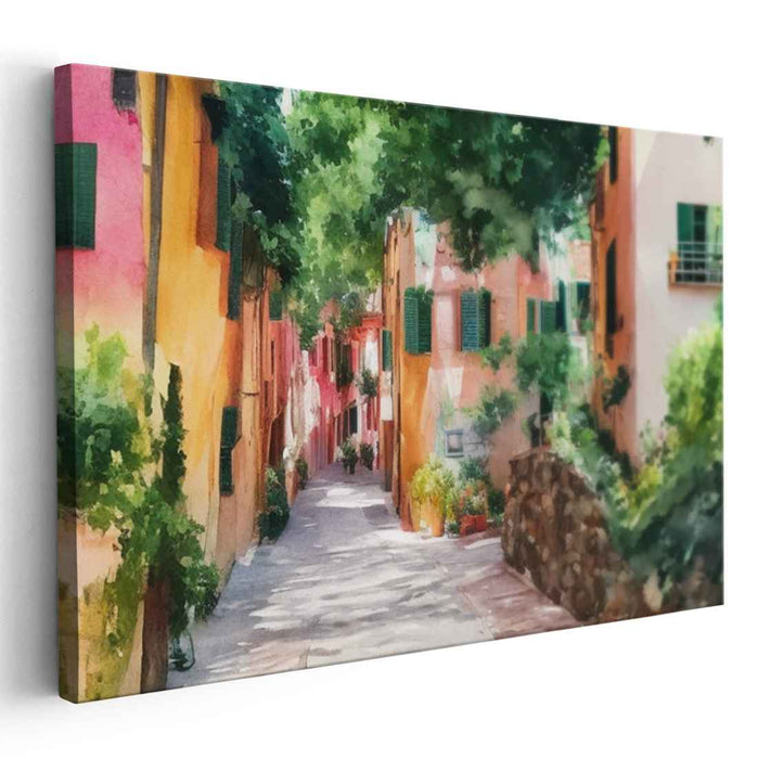 Ink Trails and Azure Waters: A Watercolor Journey Canvas Art Print