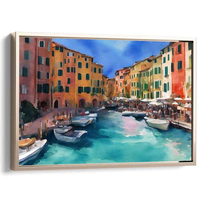 Aquatint Shoreside Haven: Watercolor Coastal Village Scene