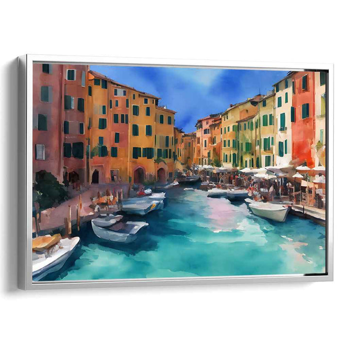 Aquatint Shoreside Haven: Watercolor Coastal Village Scene