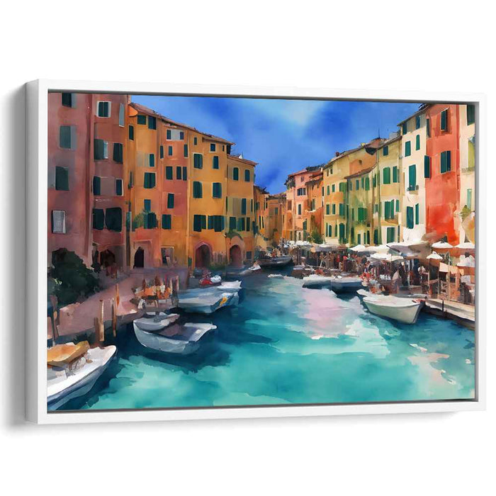 Aquatint Shoreside Haven: Watercolor Coastal Village Scene