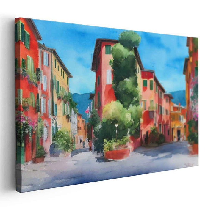 Cobbled Pathway Essence: Impressionist European Street Scene Watercolor Painting