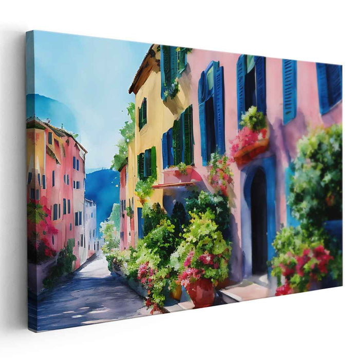 Urban Chromatic Medley: Vibrant Watercolor Street Scene