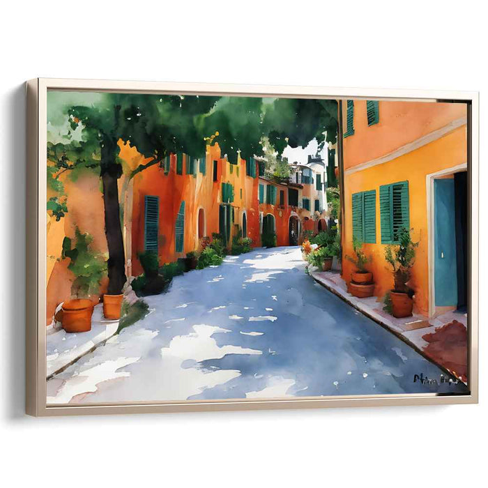 Urban Rainbow Palette: Vibrant Watercolor Street Scene Canvas Art