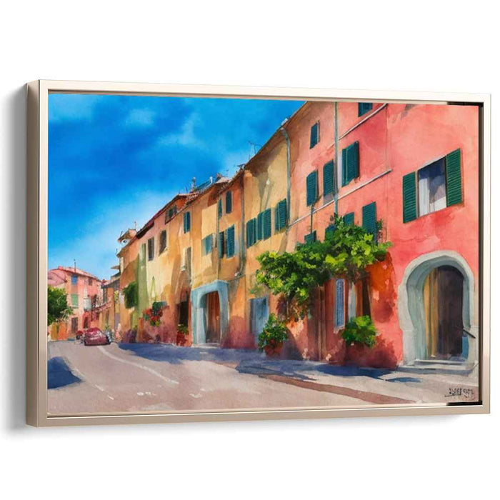 Sunlit Mediterranean Street: Watercolor Charm on Canvas