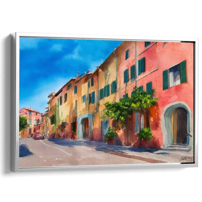 Sunlit Mediterranean Street: Watercolor Charm on Canvas