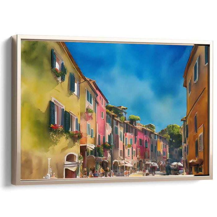 Pavement Melody: Mediterranean Village Street Scene Canvas Art