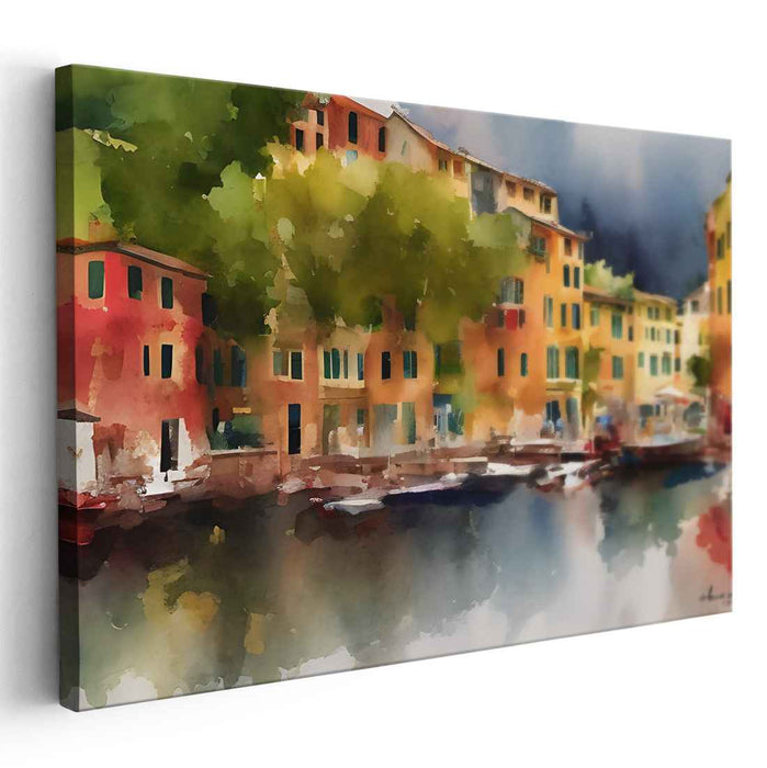 Portofino Splendor: Watercolor Reflections of Italian Serenity Canvas Art