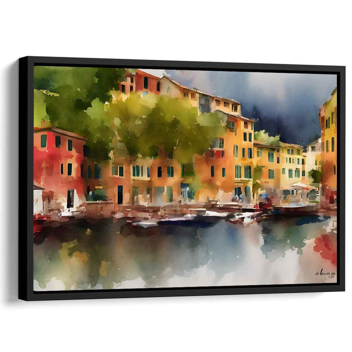 Portofino Splendor: Watercolor Reflections of Italian Serenity Canvas Art
