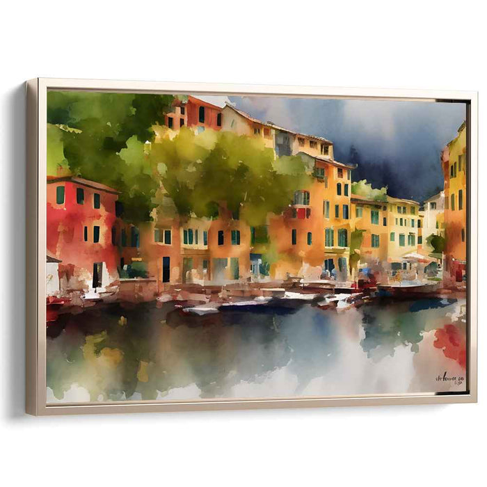 Portofino Splendor: Watercolor Reflections of Italian Serenity Canvas Art