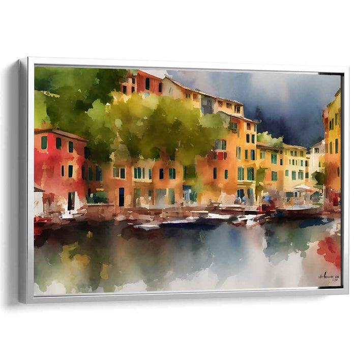 Portofino Splendor: Watercolor Reflections of Italian Serenity Canvas Art