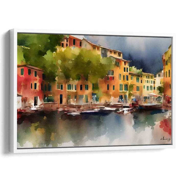 Portofino Splendor: Watercolor Reflections of Italian Serenity Canvas Art