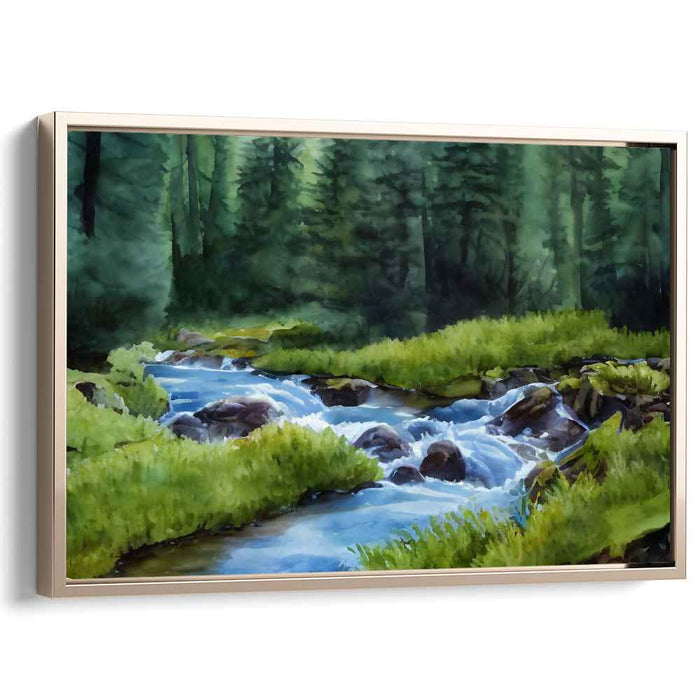 Tranquil Waterside Whisper: Serene Forest Stream Canvas Art
