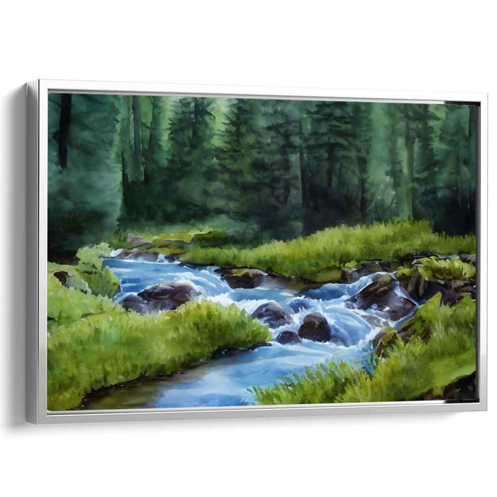 Tranquil Waterside Whisper: Serene Forest Stream Canvas Art