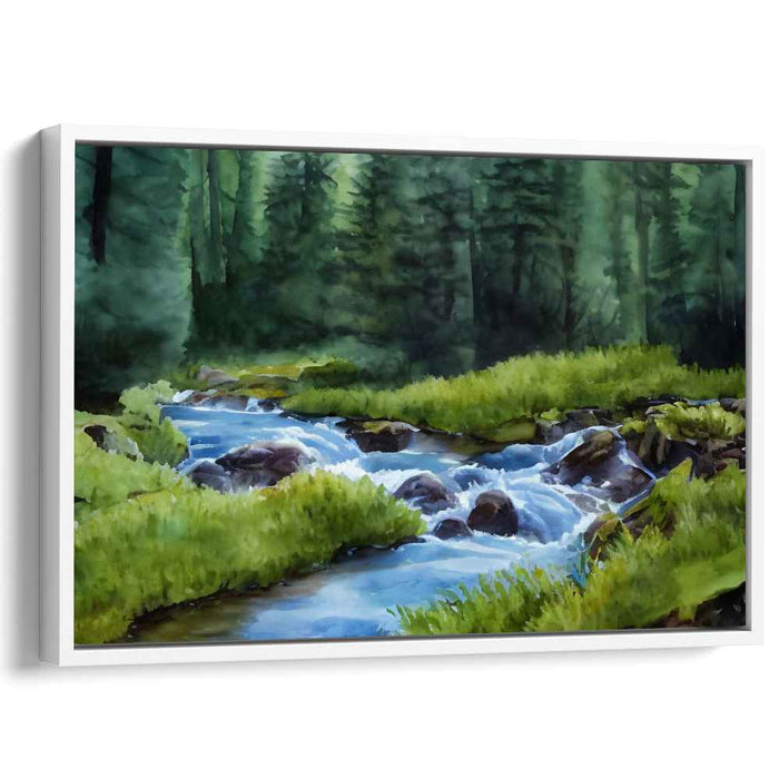 Tranquil Waterside Whisper: Serene Forest Stream Canvas Art