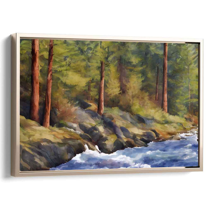 Silent Forest Tranquility: Tranquil River and Forest Canvas Art