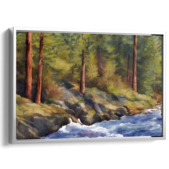 Silent Forest Tranquility: Tranquil River and Forest Canvas Art