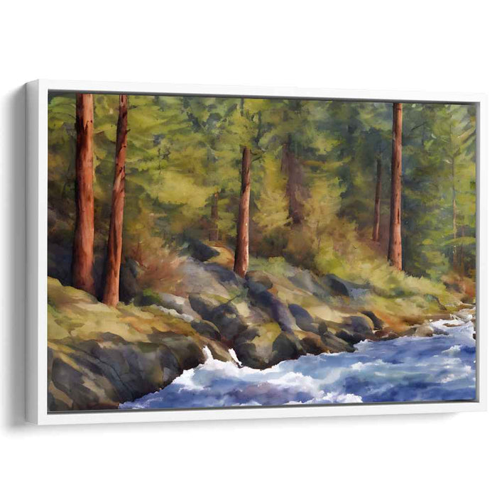 Silent Forest Tranquility: Tranquil River and Forest Canvas Art