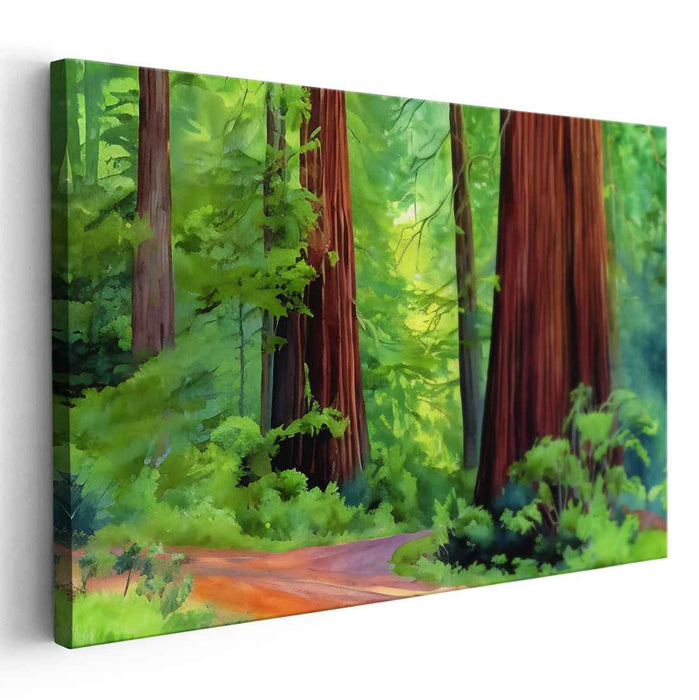Majestic Redwood Sanctuary: Watercolor Forest Landscape