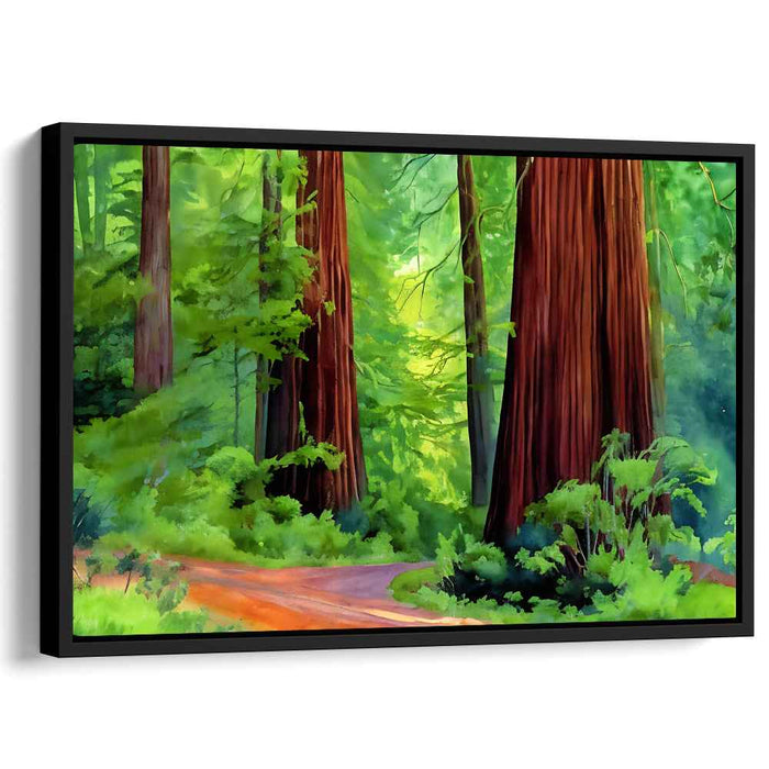 Majestic Redwood Sanctuary: Watercolor Forest Landscape