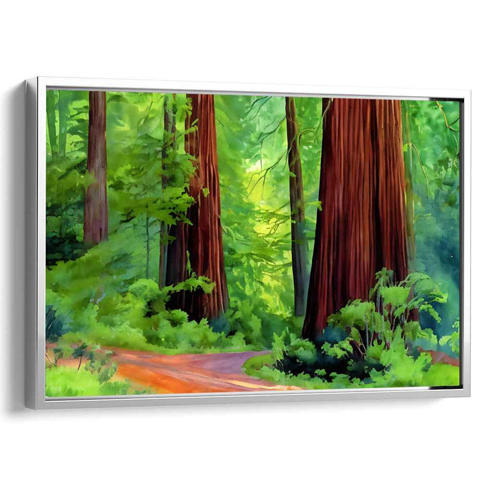 Majestic Redwood Sanctuary: Watercolor Forest Landscape