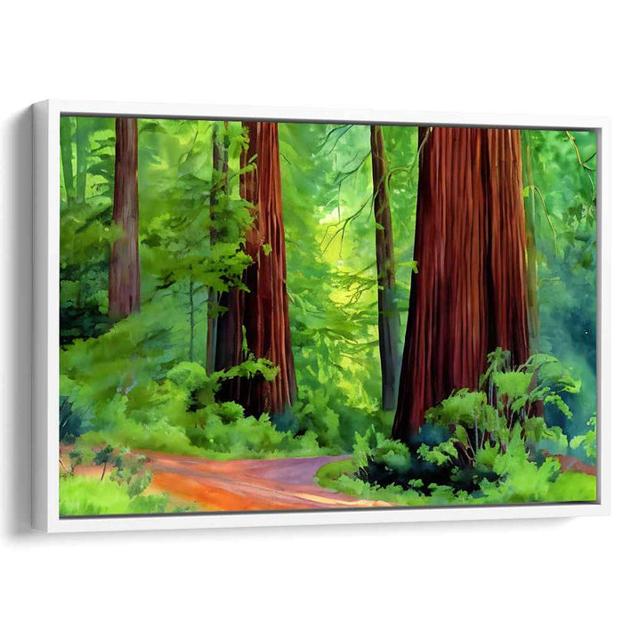 Majestic Redwood Sanctuary: Watercolor Forest Landscape