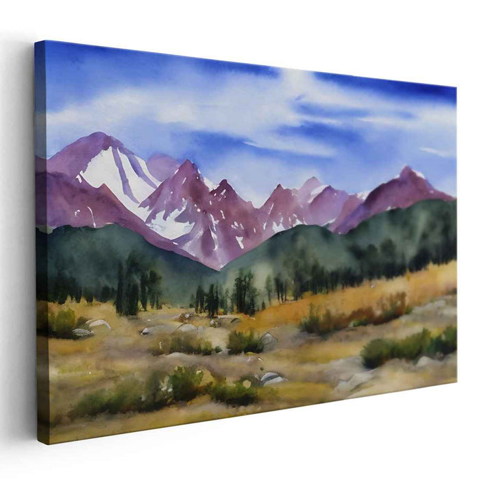 Aquarelle Meadows: Watercolor Landscape Canvas Art Print