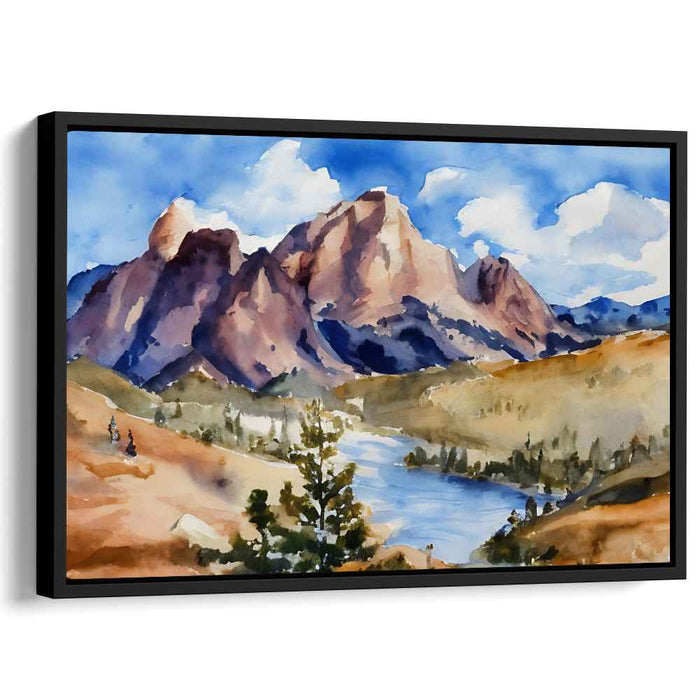 Tranquil Oasis Glimpse: Serene Watercolor Landscape Canvas Art