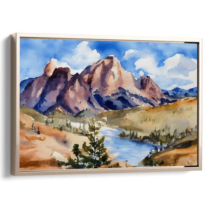 Tranquil Oasis Glimpse: Serene Watercolor Landscape Canvas Art