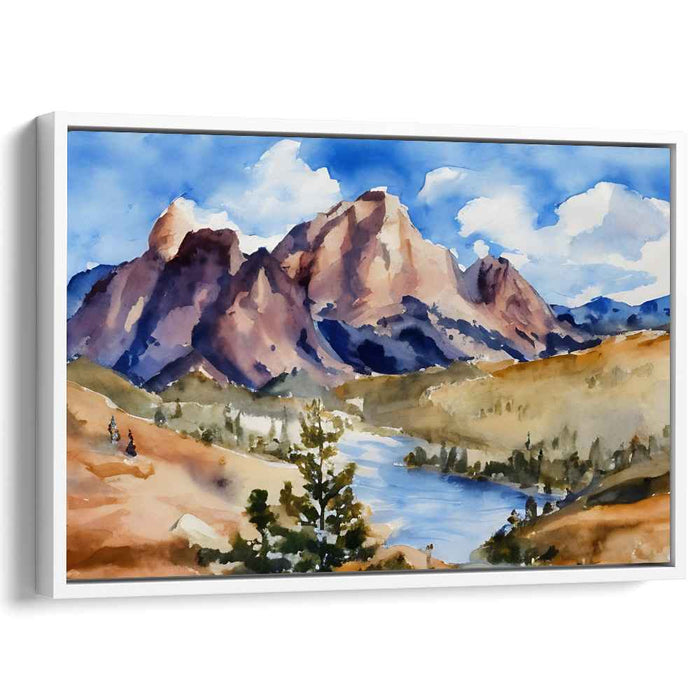 Tranquil Oasis Glimpse: Serene Watercolor Landscape Canvas Art