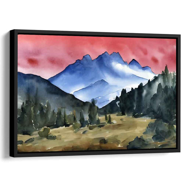 Azure Peak Symphony: Majestic Mountain Landscape Watercolor Painting