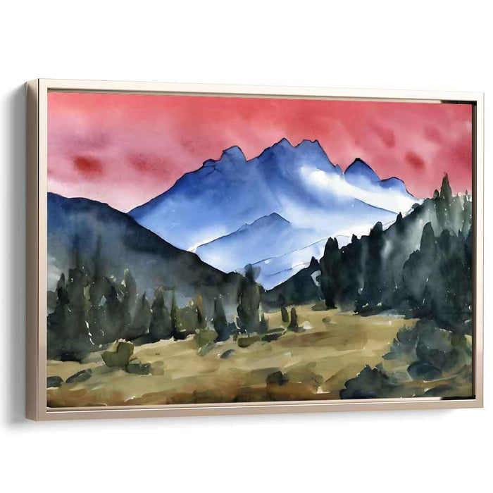 Azure Peak Symphony: Majestic Mountain Landscape Watercolor Painting