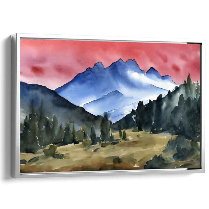 Azure Peak Symphony: Majestic Mountain Landscape Watercolor Painting