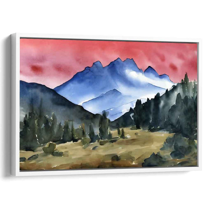 Azure Peak Symphony: Majestic Mountain Landscape Watercolor Painting