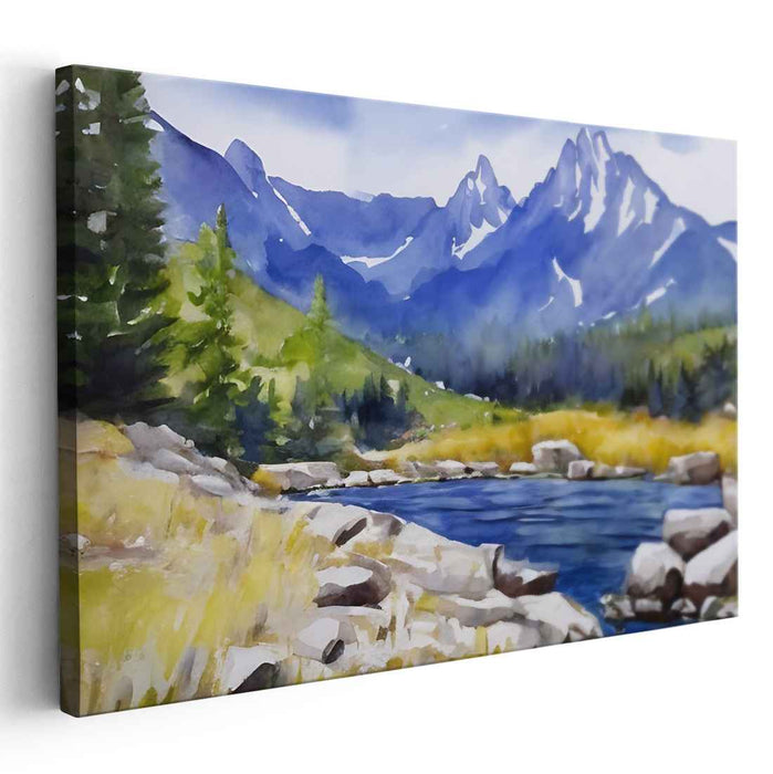 Water's Dream Dance: Watercolor Landscape Canvas Art