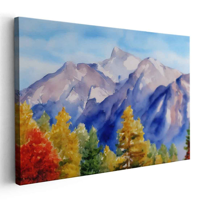 Majestic Autumn Mountain Landscape: Watercolor Serenity Canvas Art Print