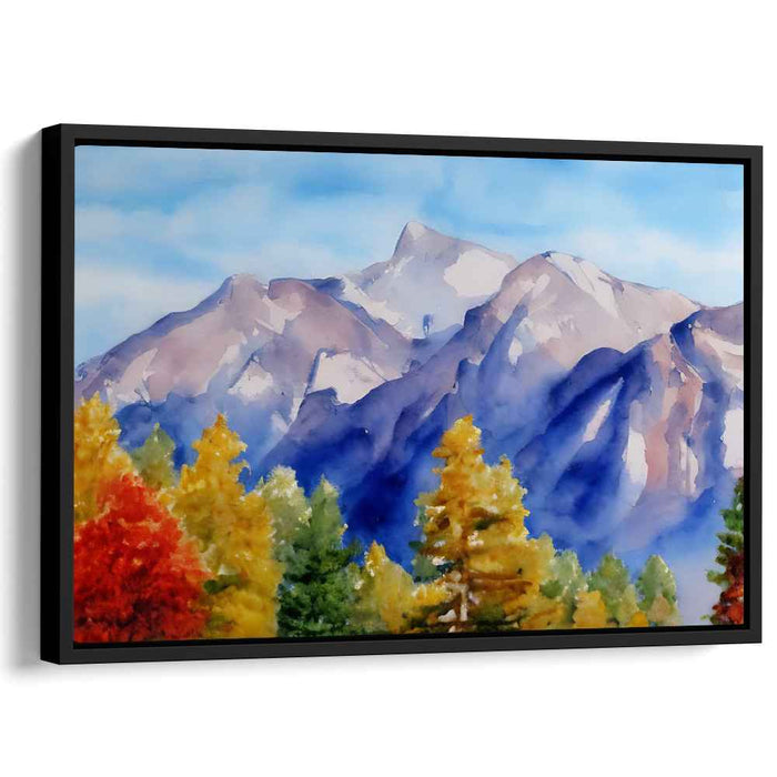 Majestic Autumn Mountain Landscape: Watercolor Serenity Canvas Art Print