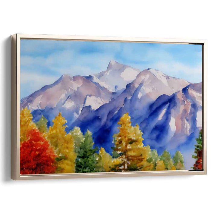 Majestic Autumn Mountain Landscape: Watercolor Serenity Canvas Art Print