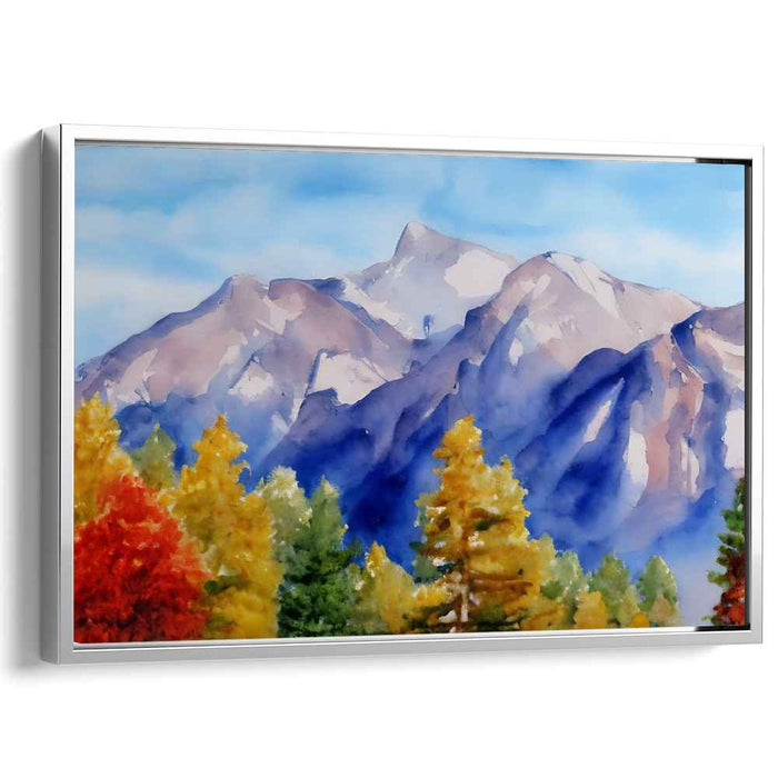 Majestic Autumn Mountain Landscape: Watercolor Serenity Canvas Art Print
