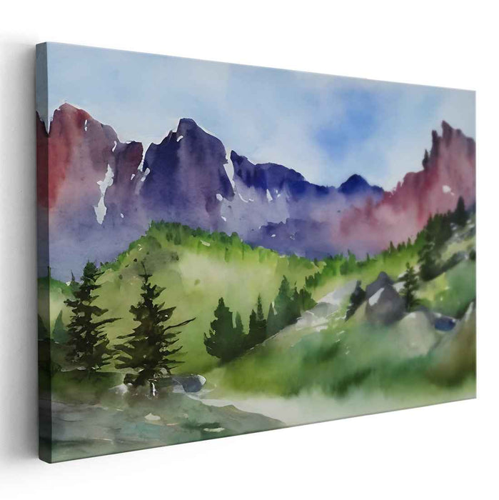 Distant Horizon Serenade: Watercolor Landscape Canvas Art Print