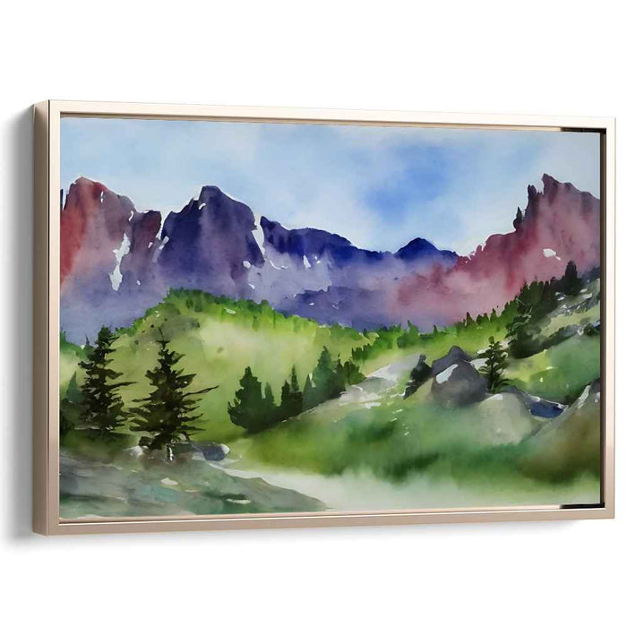 Distant Horizon Serenade: Watercolor Landscape Canvas Art Print