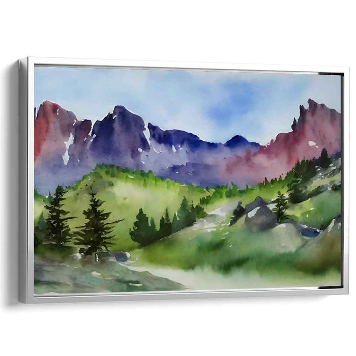 Distant Horizon Serenade: Watercolor Landscape Canvas Art Print